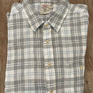 Faherty Men's Light Gray and White Plaid Shirt